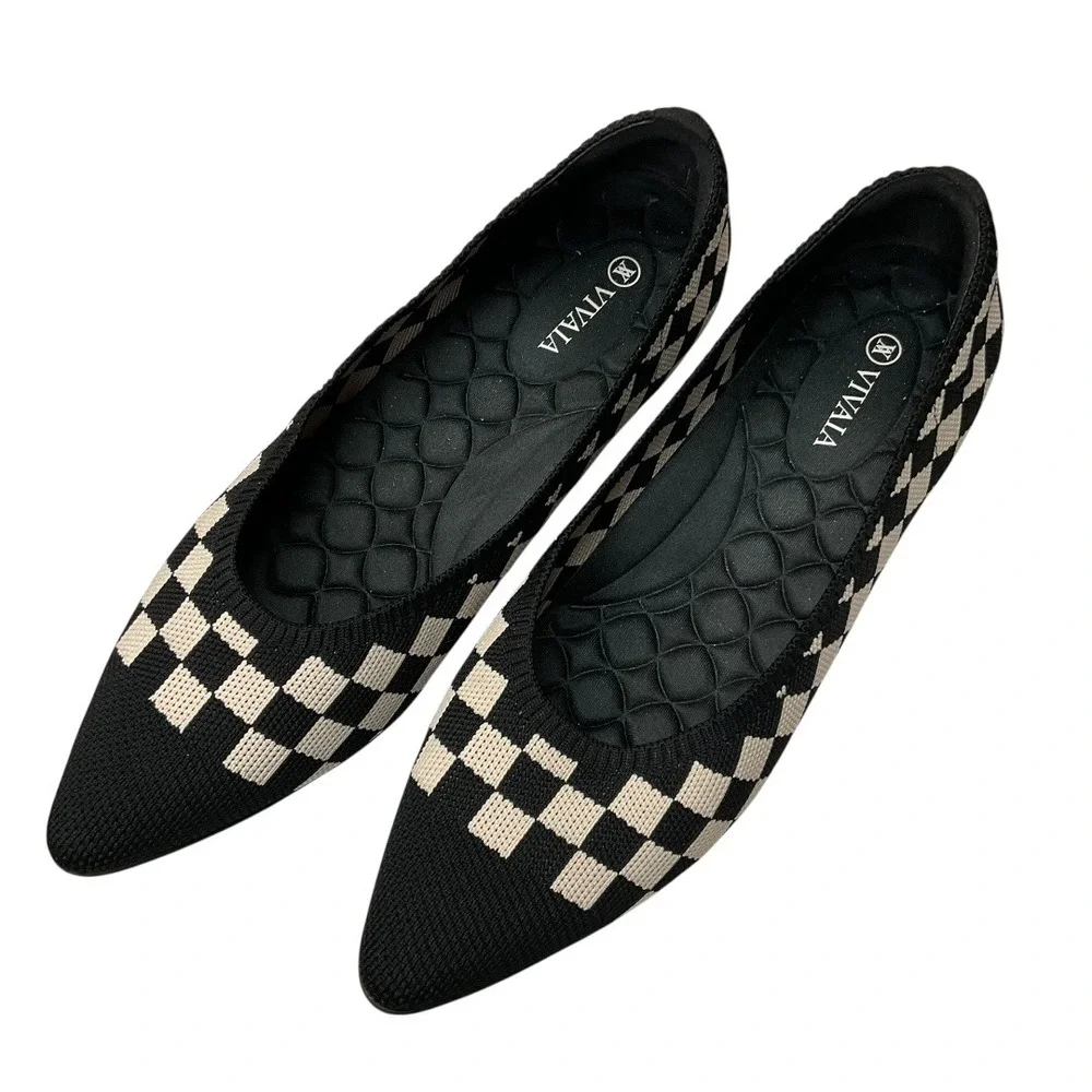 Vivaia Women's Pointed Toe Knitted Ballet Flat Slip‎ On Washable Shoe Size 10.5